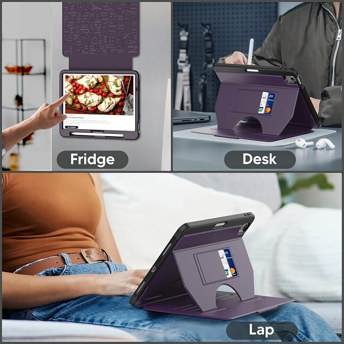 SEYMAC Case for iPad Air 11 inch M4/ M3/ M2 (2026/2025/2024) Purple | Full Protective Auto Sleep/Wake Strong Magnetic Cover 5 Standing Angles Pencil Holder