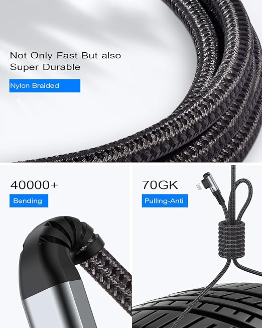 Right Angle i Phone Charger Cable 2-Pack 10FT [Apple MFi Certified] Ligtning Cable Fast Charging Nylon Braided Compatible with i Phone 14/13/12/11 Pro Max/XS MAX/XR/XS/X/8/7/Plus/6S/6/SE/5S/i Pad