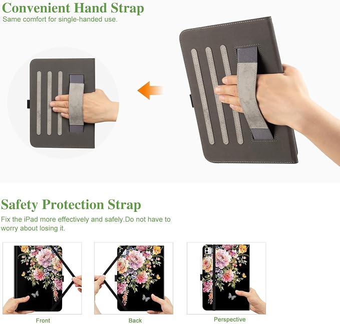 Vimorco for iPad Pro 11-inch Case M5/M4 2025/2024 for iPad Pro Case 11 Inch M5/M4 Pencil Holder/Hand Strap/Pocket/Screen Protection Band 3 Adjustable Angles Auto Sleep/Wake Beach Blue Ocean