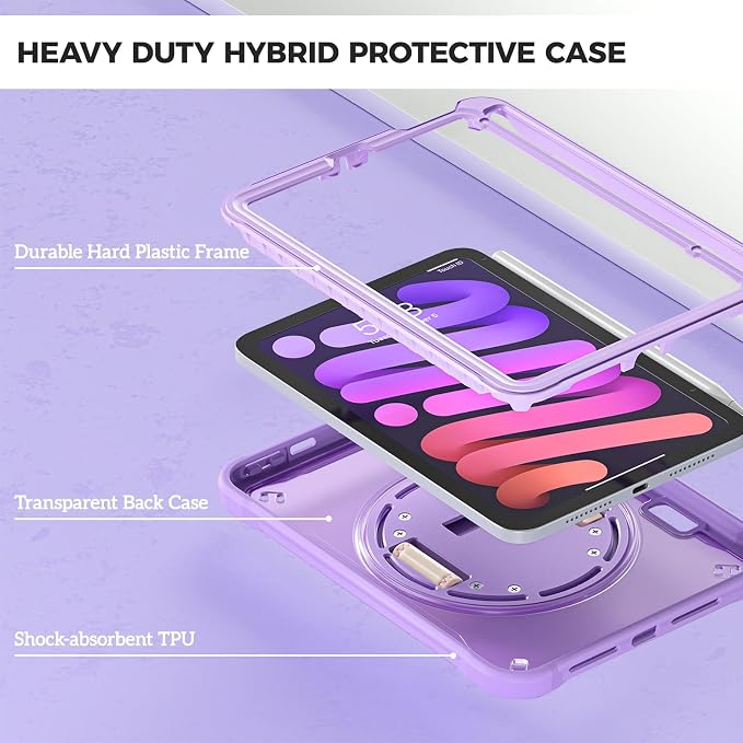 ProCase Rugged Case for iPad mini 7th(A17 Pro) 2024 / 6th Gen 8.3 2021 | Heavy Duty Shockproof Rugged Cover with Hand Strap 360 Degree Rotatable Kickstand Protective for iPad mini 8.3 -Black