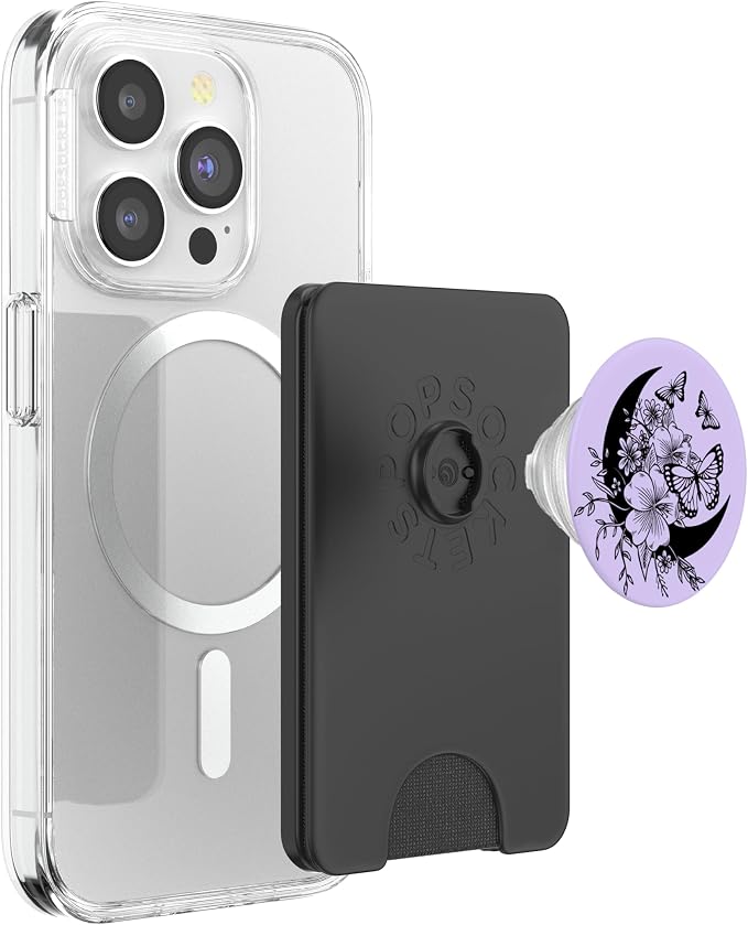 Purple Lilac Black Butterfly Crescent Moon Flower PopSockets Adhesive PopGrip