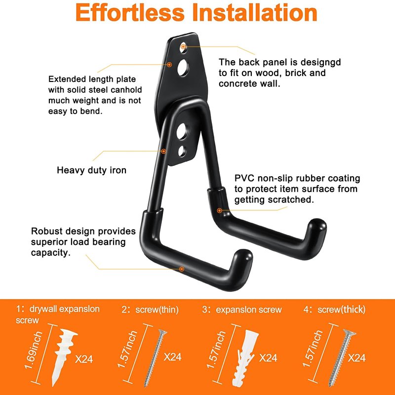 HUPBIPY Garage Hooks Heavy Duty Utility Steel with Anti-Slip Coating Wall Mount Storage Organizer for Hanging Power and Garden Tools, Ladders, Hose, Bikes, Ropes, Bulk Items, and More