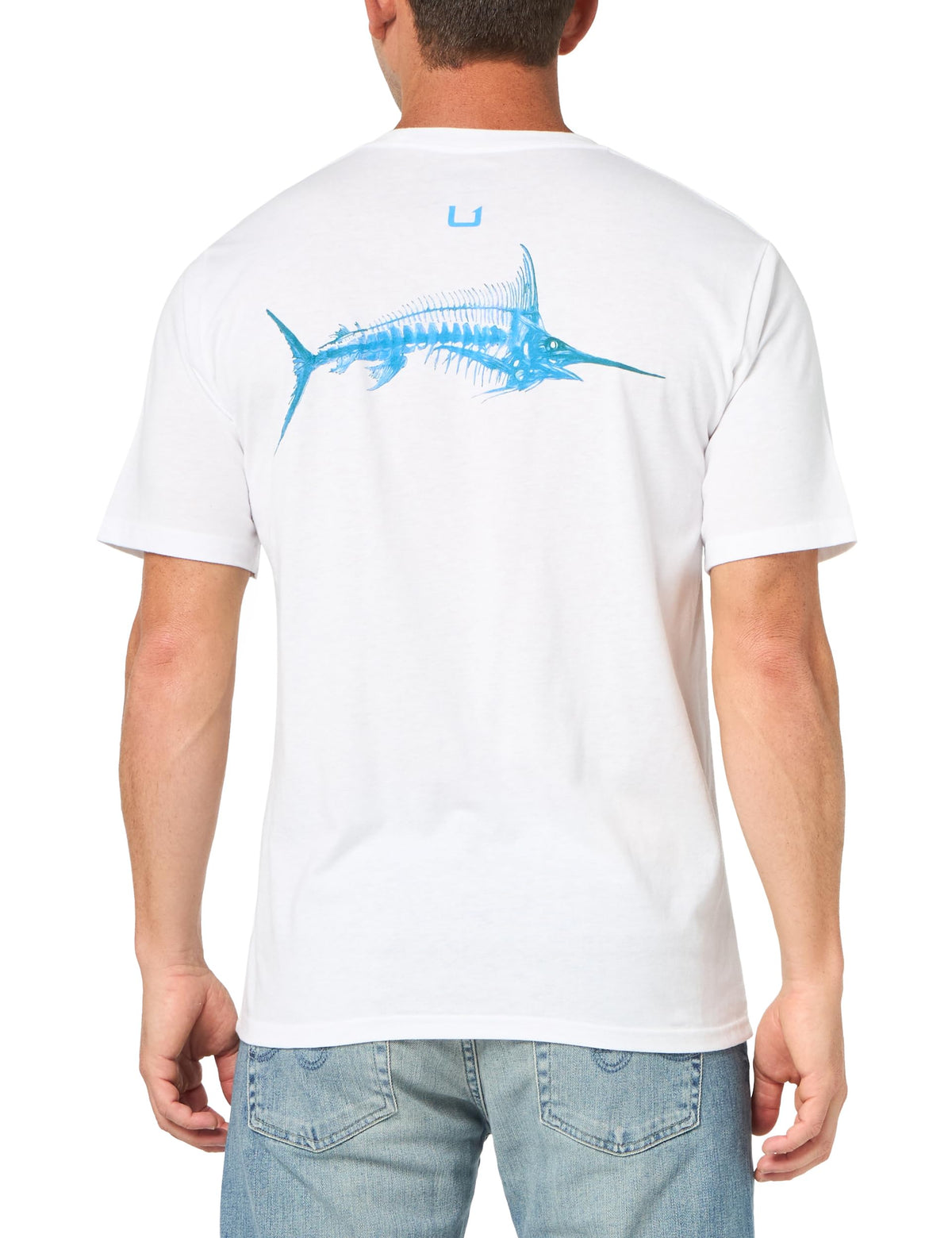 HUK Mens Fishing Graphic Tee, Performance Short Sleeve, Quick-Dry, Bill Bones - White, Large