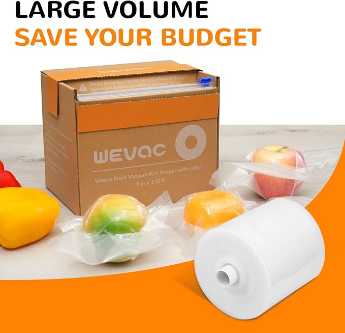 Wevac 6''x150', Vacuum Seal Roll Keeper with Cutter, Ideal Vacuum Sealer Bags for Food Saver, BPA Free, Commercial Grade, Great for Storage, Meal prep and Sous Vide