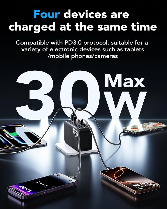 4-in-1 Retractable USB C Wall Charger40W Fast Charging for Multi-Device | Retractable ChargerFoldable PlugExtra USBC &amp A PortsDual 35.5in CablesMultiple Devices Charger for iPhone/Galaxy/Pixe
