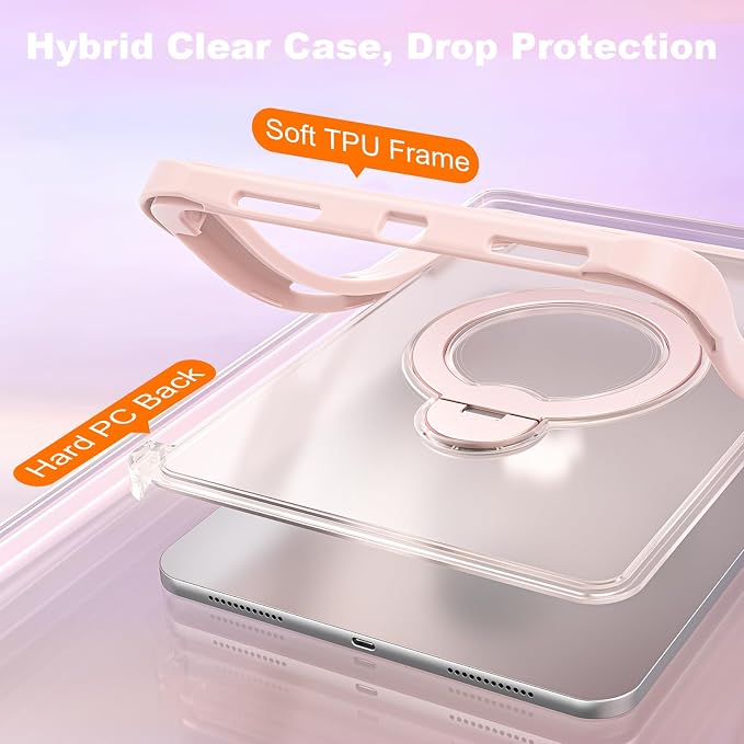Dteck for Apple iPad 11 inch (A16 11th Gen) iPad 10.9 inch (10th Gen) Slim Clear Case with Kickstand Pencil Holder Reinforced Shockproof Corners Soft TPU Lightweight Protective Cover Transparent