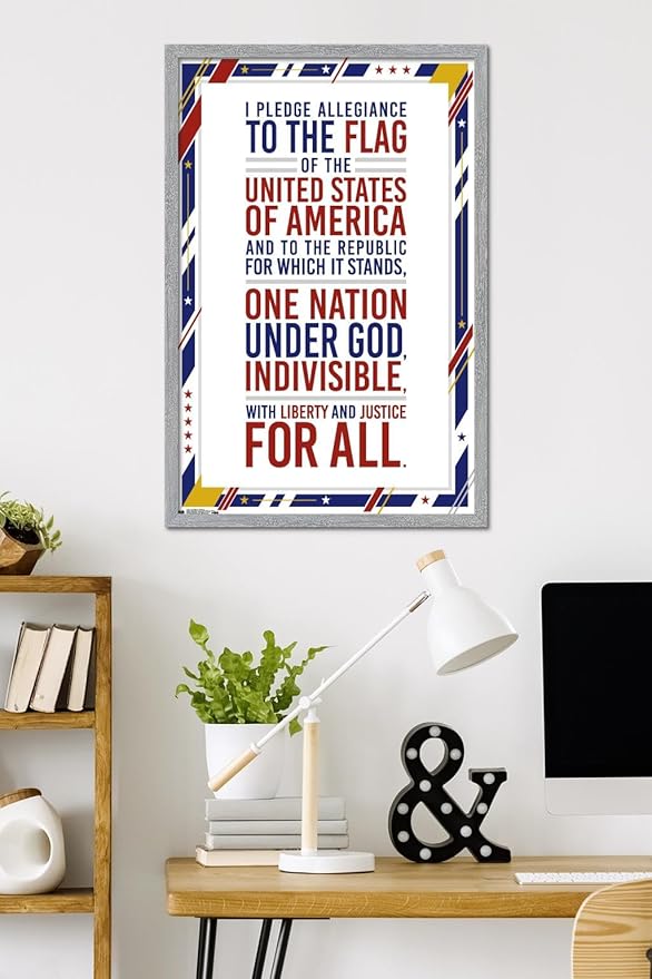 The United States Of America - Pledge Of Allegiance Wall Poster, 34L" x 22.4W", Gray Framed Version