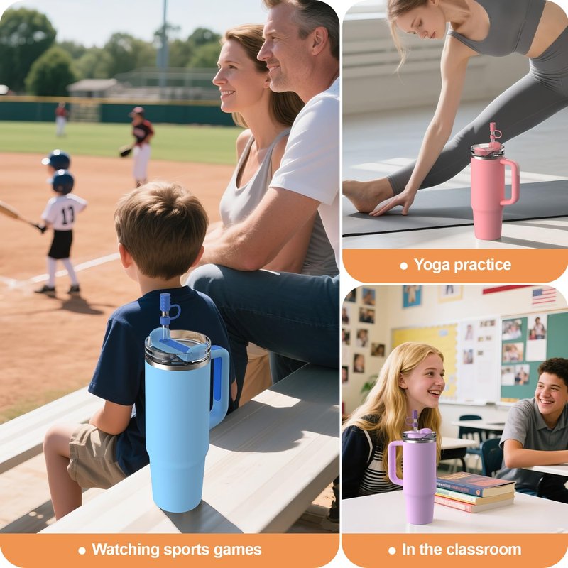 YOTIME 6Pcs Silicone Straw Covers Cap, 0.39in/10mm Straw Toppers Compatible with Stanley Cup 40 & 30 oz, Reusable Dust-Proof Cover Cap for Tumbler with Handle, Multicolor