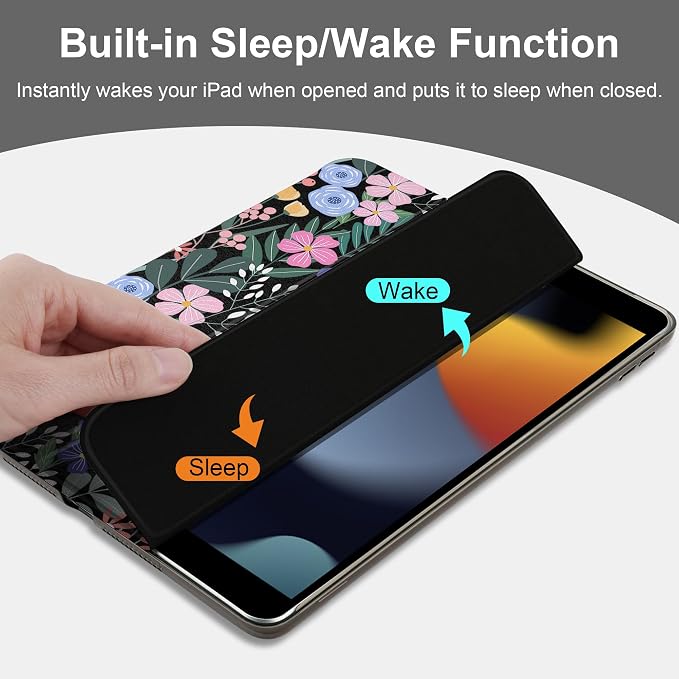 Compatible with iPad 10.2 Inch Case 2021 2020 2019 Smart Lightweight Trifold Stand Hard Plastic Transparent Cover Support Auto Sleep/Wake for iPad 10.2 9th/8th/7th Gen - Bear &amp Cherry
