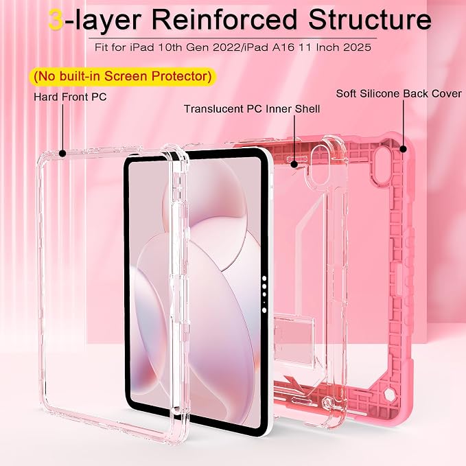 TIMISM Case for iPad 10th Generation 2022 iPad (A16) 11 Inch 2025 with Pencil Holder &amp Kickstand Translucent Hard PC Back Cover Heavy Duty Shockproof Protective Case for iPad 11/10 Clear Blue