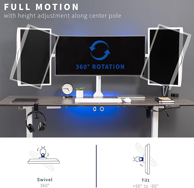 VIVO Triple Monitor 23 to 32 inch LED LCD Clamp-on Desk Mount, Heavy Duty Articulating VESA Computer Stand, Holds 3 Screens, Fully Adjustable for Home Office Workstation, White, STAND-V103W