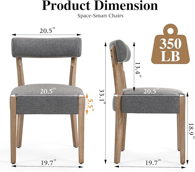 Dining Chairs Set of 6,Mid Century Modern Kitchen Chair Set - Linen Upholstered Low Back Kitchen & Dining Room Chairs with Woven Design,Grey Fabric