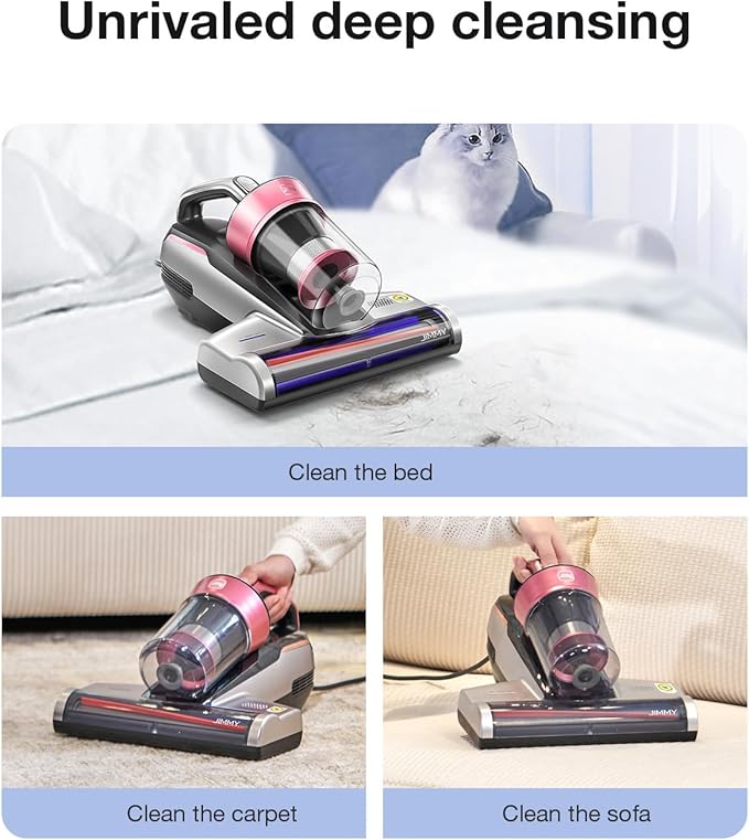 Jimmy Mattress Vacuum Cleaner, Bed Vacuum Cleaner with UV-C Light & Ultrasonic, 15Kpa Suction 500W Powerful Handheld Vacuums for Dust & Pet Hair with HEPA (BX5 Pro, Corded)
