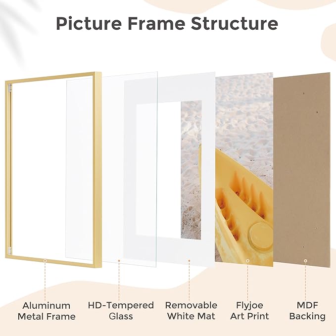 20x24 Metal Picture Frame for Wall With Mat for 16x20, 20''x24'' Aluminum Photo Frames With Tempered Glass for Home Decor, Minimalist Modern Poster Frame Horizontal And Vertical Formats, Gold