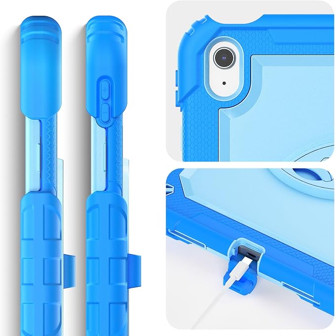 Case for iPad (A16) 11th/10th Generation 11''/10.9'' 2025/2022: Shockproof Protective Case with Hand/Shoulder Strap Pencil Holder Rotate Stand Screen Protector Black