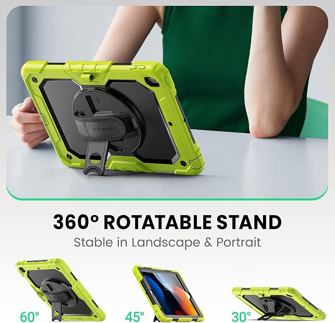 SEYMAC for iPad 9th/8th/7th Generation Case 10.2 2021-2019 Full-Body Shockproof Protective Case with Screen Protector Rotating Stand/Handle/Shoulder Strap for iPad 10.2 Blue/Black