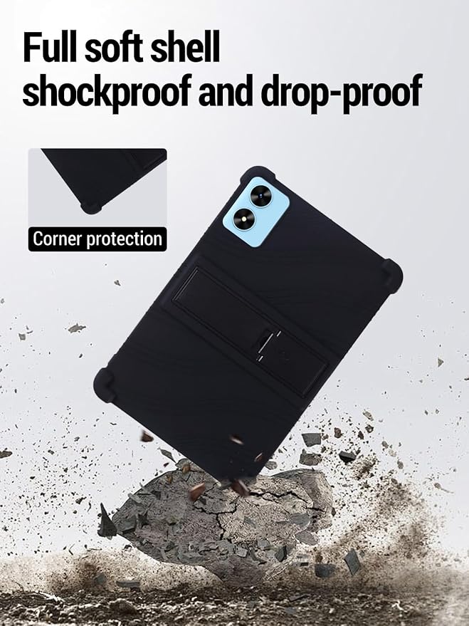 for Frameflow P10_A 10 Inch Android 15 Tablet Protective case ZBAGUG Shockproof Lightweight Silicone Protective Cover with Stand Child-Friendly Protection Easy to Clean Design Black
