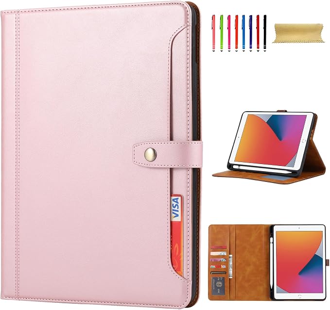 Flip Case for Apple iPad 10.2 9th 8th 7th Generation 2021/2020/2019 Pencil Holder Smart Cover Auto Sleep Wake Protective Documents Pocket Stand Snap Closure Case for iPad 10.2 Inch Black
