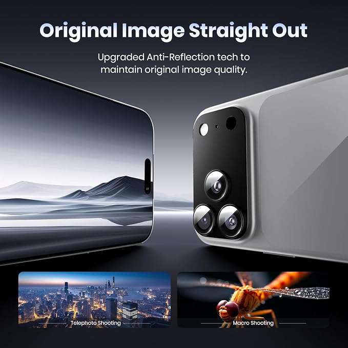 for iPhone 17 Pro Camera Lens Protector - 12FT Shatterproof | Military Grade Protection Strong Adsorption 9H+ Tempered Glass Camera Screen Full Protective Cover Case Friendly Black