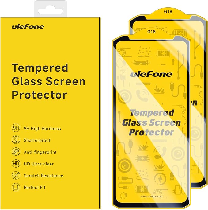 Ulefone 2-Pack Screen Protector Armor 27 Series Shatterproof Tempered Glass [9H Hardness] [99.99% HD Clear] [Anti Fingerprint] Armor 27 Series