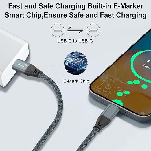 Twozoh USB C to USB C 3.2 Gen 2 Cable 20Gbps Data Transfer 100W PD Fast Charging 4K Video Output Monitor Cord (10FT Grey) 2-Pack