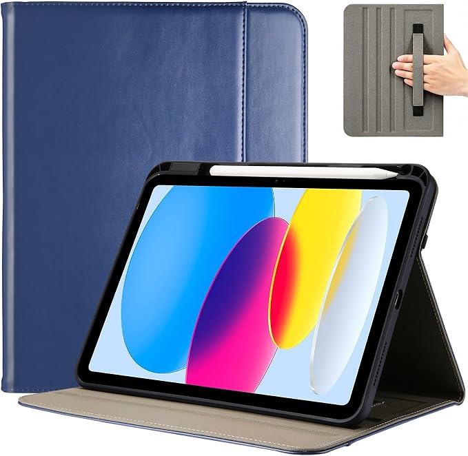 ProCase for iPad A16 11th Generation 11” 2025/iPad 10th Generation 10.9” 2022 with Pencil Holder iPad 11/10 PU Leather Case Business Stand Cover Smart Folio with Hand Strap Front Pocket -Berrypurple