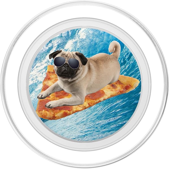 Funny Pizza Surfing Pug PopSockets PopGrip: Swappable Grip for Phones &amp Tablets PopSockets PopGrip for MagSafe