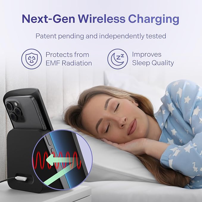 Elvy Fast Qi Wireless Charger for Cell Phones - Designed with EMF Management Technology for Enhanced Charging Advanced Environmental Shielding (Black)