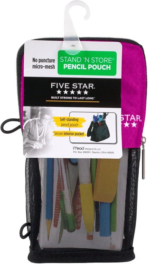 Five Star Stand 'N Store Pencil Pouch, Fits 3-Ring Binder, Pencil Case, Assorted Colors, Color Will Vary, 1 Count (50516) (Pack of 3)