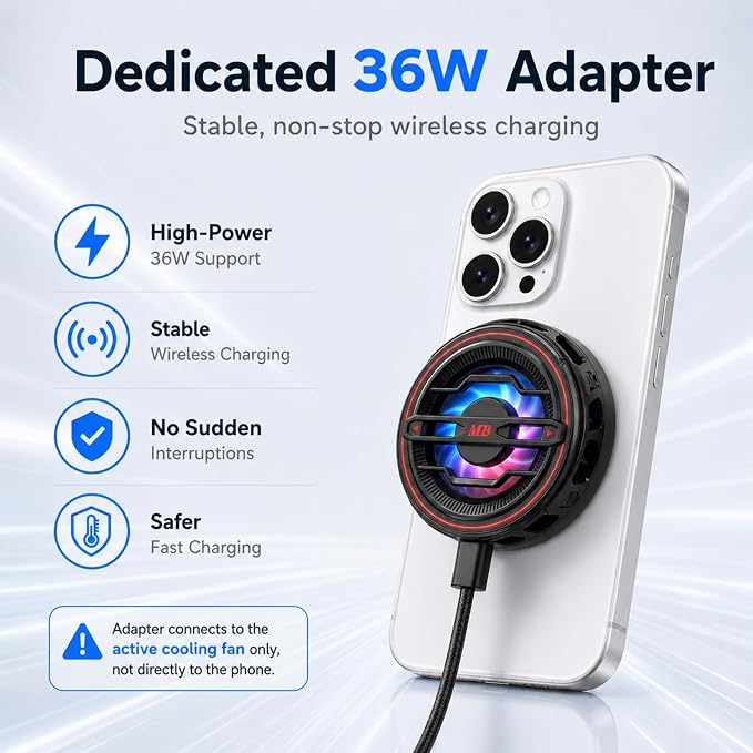 Magnetic Phone Cooler with 15w Fast Wireless Phone Charger Funtion | RGB LED