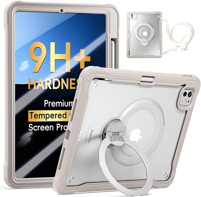 Lunivop Compatible with iPad Pro 11 Inch Case (M5/M4) 2025/2024 with 360° Rotating Aluminium Stan Stand Built-in 9H+ Hardness Screen Protector Military - Grade Tablet Cover Black