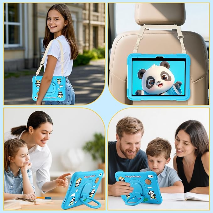 Case for iPad A16 11th Generation 11 Inch 2025 iPad 10th Generation 10.9 Inch 2022 Silicone 3D Panda Design Kids Case Heavy Duty Protection with Kickstand/Pencil Holder/Strap