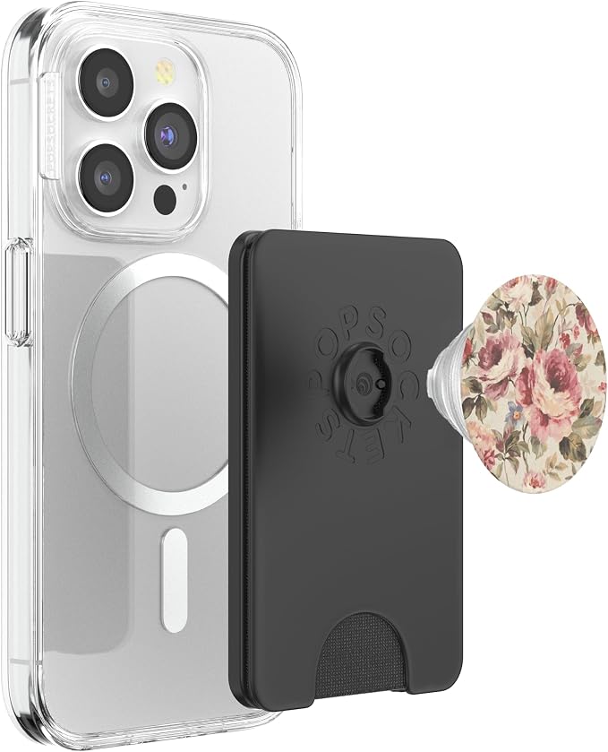 Beige Pink Vintage Floral Pattern PopSockets PopWallet for MagSafe