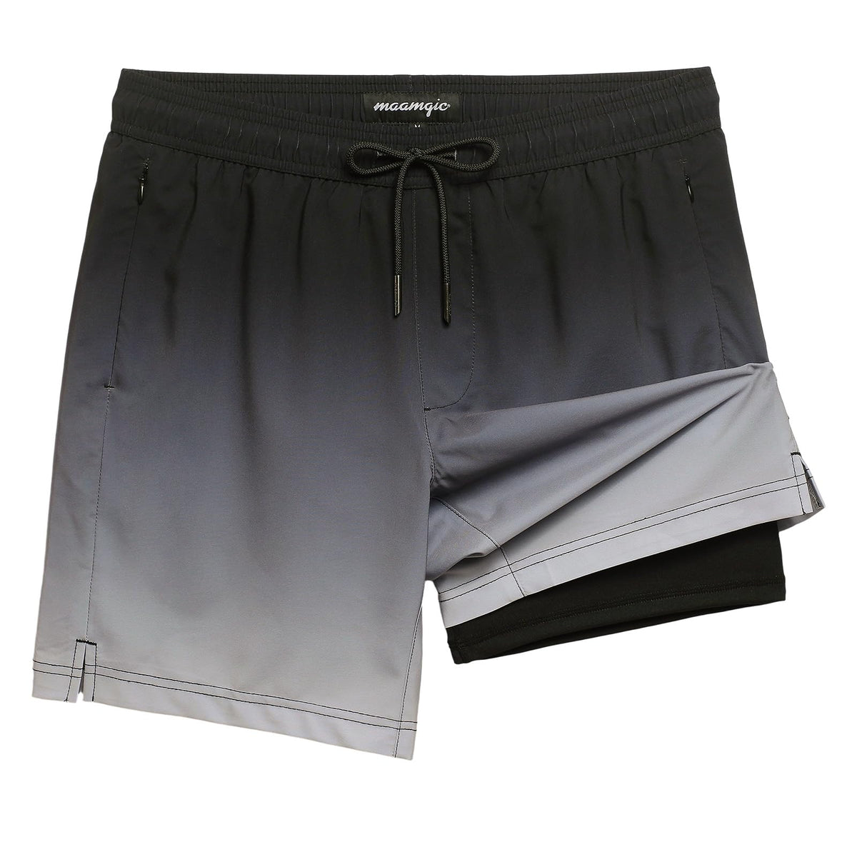 maamgic 2 in 1 Mens Swim Trunks 7 Inch Swim Shorts Swim Suits Board Shorts Gray Gradient Black S
