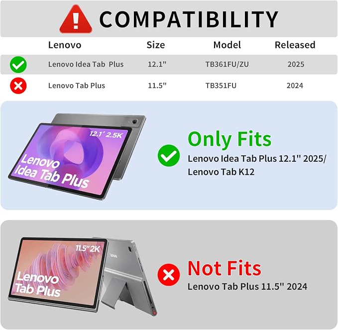 for Lenovo Idea Tab Plus Case 12.1 2025 with 360° Rotating Stand Handle and Pencil Holder New EVA Shockproof Cover for Kids Adults Home School Office Outdoor Black
