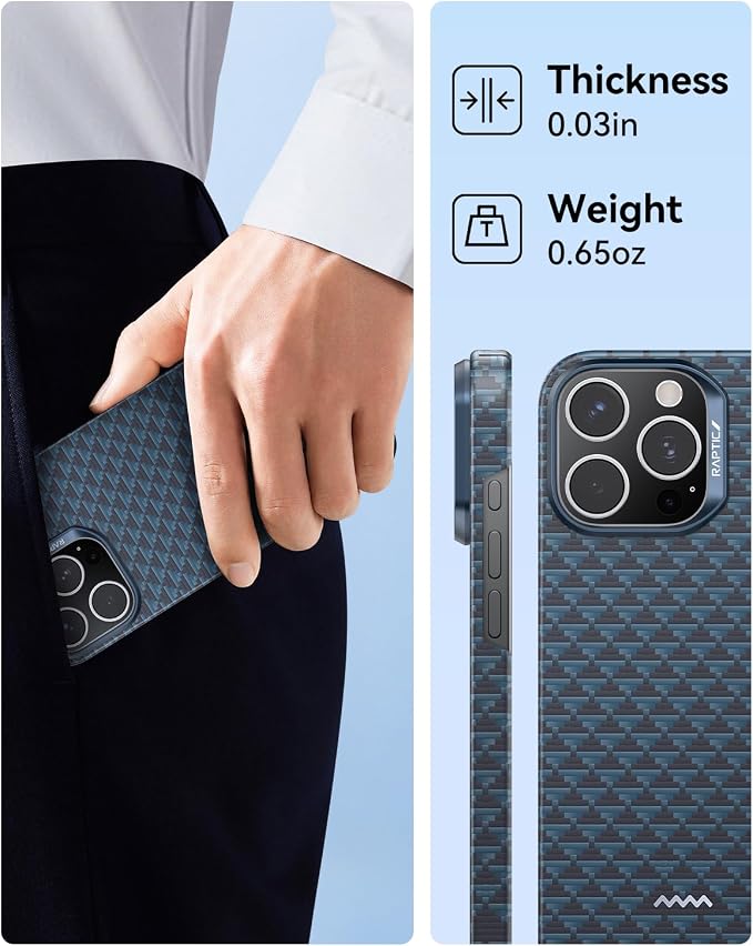 RAPTIC Aramid Fiber Case for iPhone 16 Pro Compatible with MagSafe Non-Slip &amp Slim 600D Aramid Fiber [Military Grade Drop Tested] Anti-Scratch Shockproof Protective Case 6.3 inch Black
