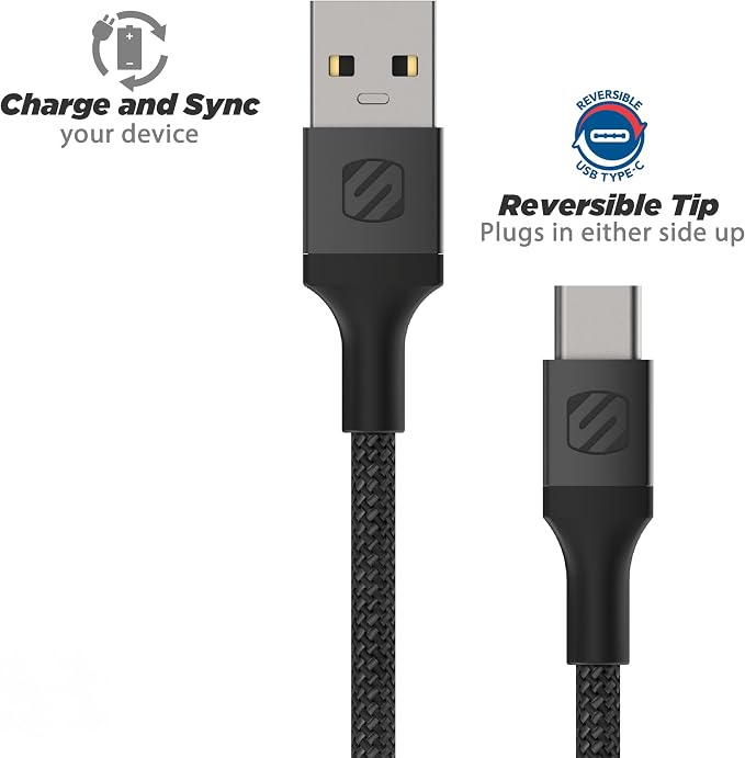 SCOSCHE CAB1-SP STRIKELINE Premium USB to Type-C Charge &amp Sync Braided Cable 1-ft. Black