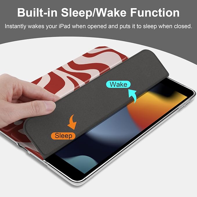 Compatible with iPad 10.2 Inch Case 2021 2020 2019 Smart Lightweight Trifold Stand Hard Plastic Transparent Cover Support Auto Sleep/Wake for iPad 10.2 9th/8th/7th Gen - Bear &amp Cherry