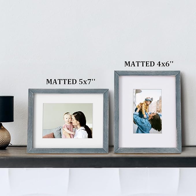 Egofine 8x10 Picture Frame Made of Solid Wood Covered by Plexiglass, Display Pictures 4x6/5x7 with Mat or 8x10 Without Mat for Table Top Display and Wall Mounting Photo Frame, Rustic Blue