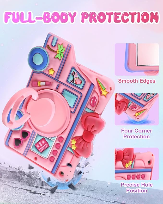 for iPad 10th Generation Case 10.9 Inch 2022 for iPad A16 Case 11th Generation - for Girls Cute Girly Kawaii 3D Cartoon Design with Rotating Stand &amp Strap Silicone Cover for Apple 10th/11th