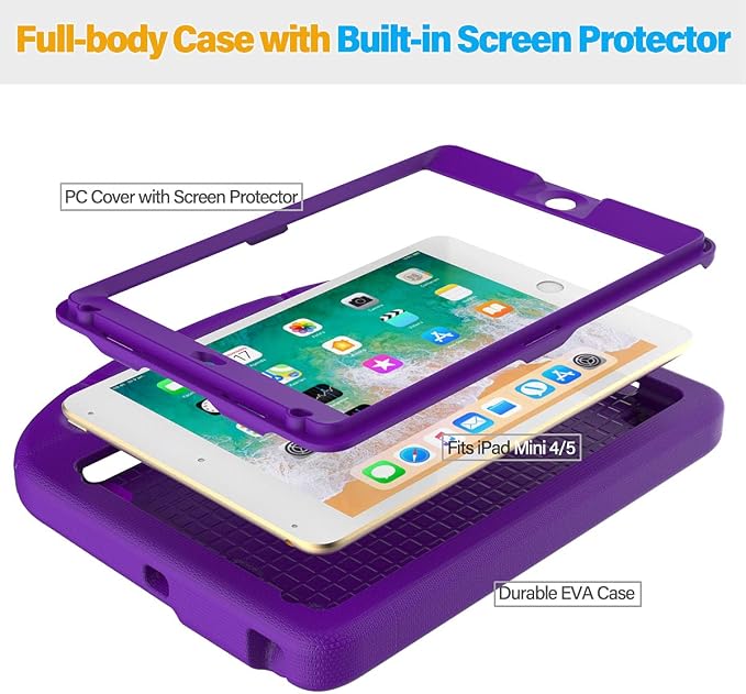 SUPLIK Kids Case for iPad mini 4/5 (7.9) Built-in Screen Protector Durable Shockproof Protective Cover with Handle Stand for 7.9 inch Apple iPad mini 4th/5th Generation Black
