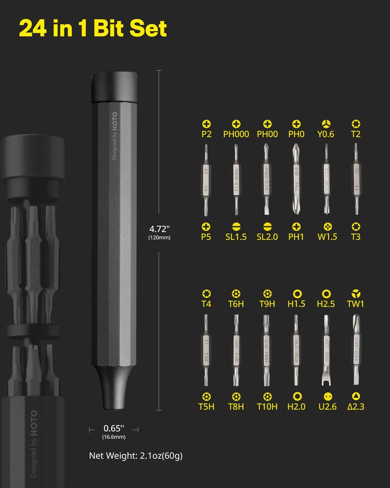 HOTO 24 in 1 Mini Screwdriver Set, Magnetic Torx Bit Set, Eyeglass Repair Kit, EDC Pen Screwdriver for Electronics, Watches, Phones, Laptops, Cameras, Gadgets for Men, Slate Grey