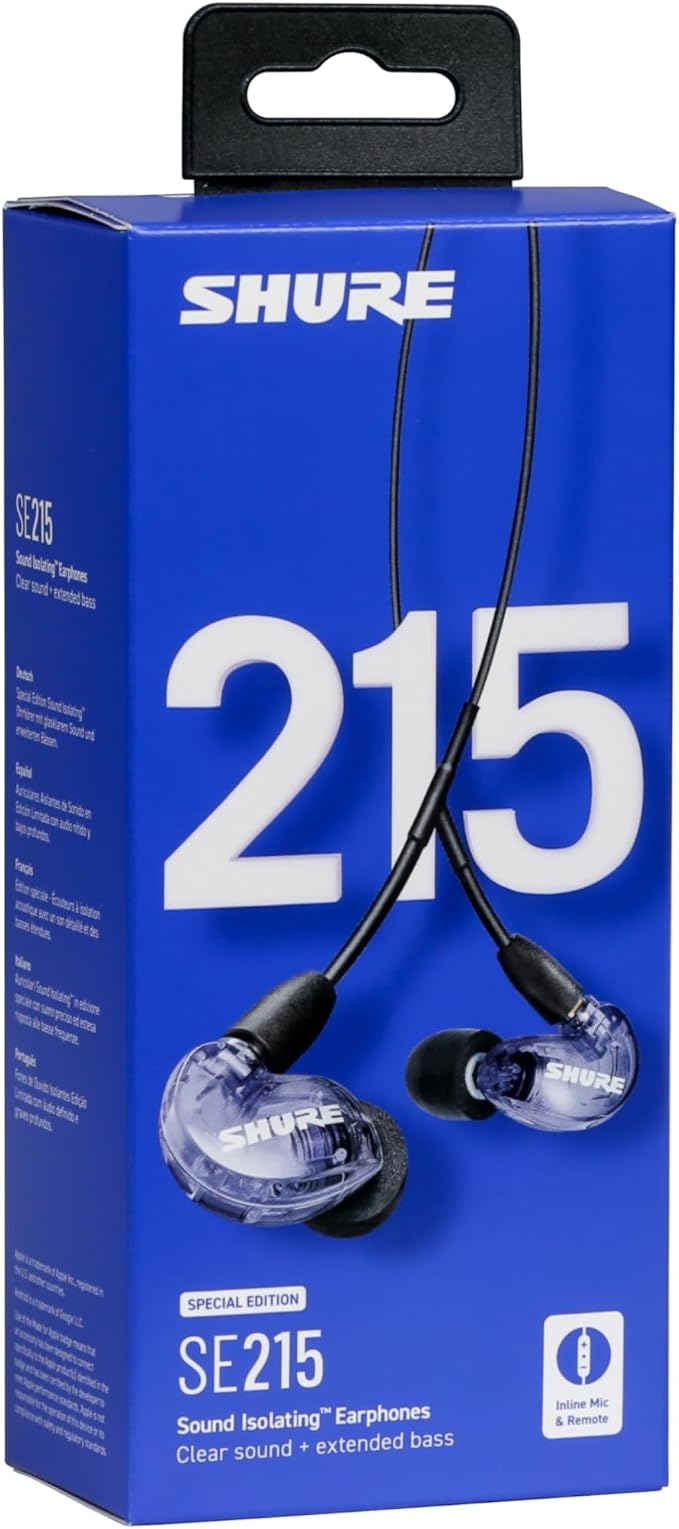 Shure SE215 PRO Sound Isolating Wired Earbuds - Black | Professional in-ear monitors with deep bass single dynamic driver secure fit detachable cable and carrying case