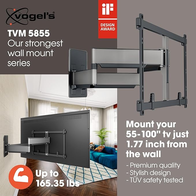 Vogel's TVM 5855 Full-Motion Ultra Strong TV Wall Mount for Large and Heavy TVs up to 100 inches and 165 lbs, Swivels up to 120°, Max. VESA 600x400, Universally Compatible