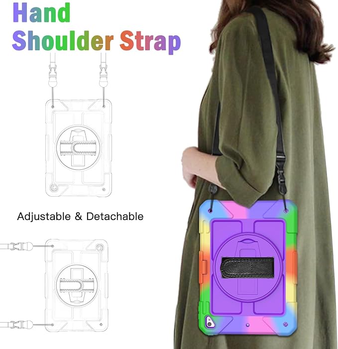BMOUO Case for iPad 6th/5th Generation Case (9.7 inch 2018/2017) 360°Rotating Stand Hand/Shoulder Strap Shockproof iPad 9.7” Case for iPad Air 2 Black