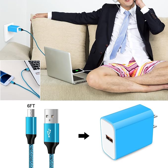 Android Phone Fast ChargerQuick3.0 USB Fast Wall Charger Plug Micro USB Cable 6FT Compatible for Samsung Galaxy J3 J5 J7 J8 S7 S6 A10 A02 A6 A01 LG Stylo 2 3 Plus Moto G/X/E E4 E5 E6s E7 G5 Plus