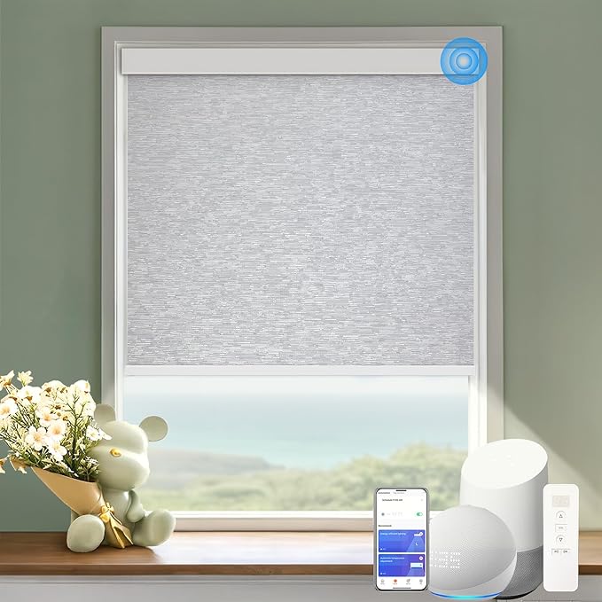 COOLWINDS Motorized Blinds with Remote Cordless Automatic Motorized Shades Custom Blinds for Windows Smart Curtains Compatible with Alexa Google Home(Blackout Jacquard Grey,W66 x H72in)