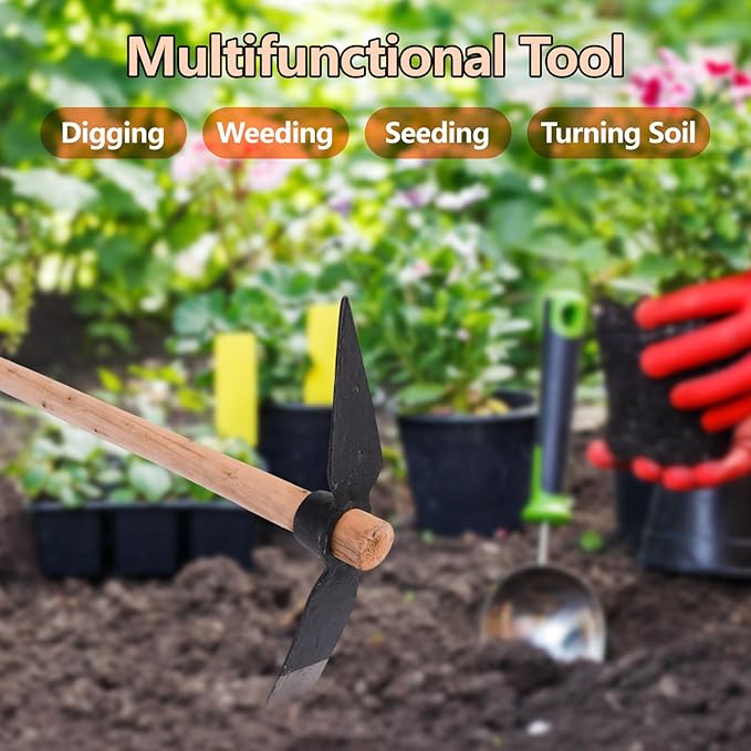 Gardening Pick Axes, Heavy Duty Pick Axe Hand Tool Pickaxe Mattock Hoe with Wooden Handle Mattock Pick Multipurpose Hand Tool for Outdoor﻿