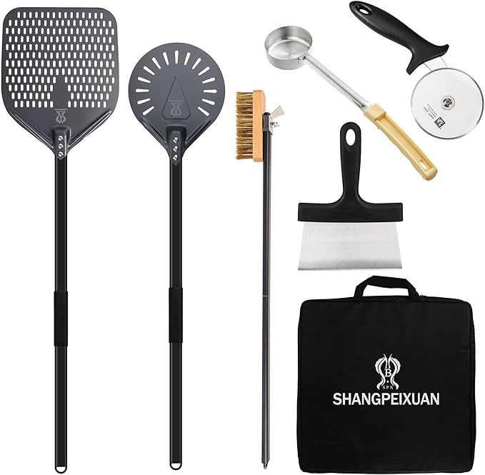 SHANGPEIXUAN 12-inch Hard Anodized Aluminum Pizza Spatula，Set Of 6 Commercial Pizza Oven Utensils, pizza Peel for Indoor & Outdoor Pizza Ovens, Pizza Oven Accessories