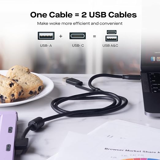 MP Mobile Pixels 2-in-1 USB Cable 3A/5.0 Gbps USB C to USB Type A/C Cable | USB Type C to USB Type A/C Cable with Right Angle Head for Mobile Pixels Laptop Screen Monitors (3ft Black)